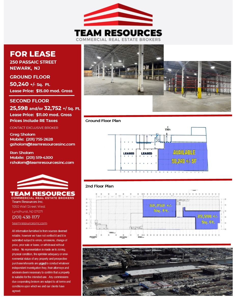 FOR LEASE WAREHOUSE UNITS AVAILABLE AT 250 PASSAIC STREET IN NEWARK, NJ! Team Resources